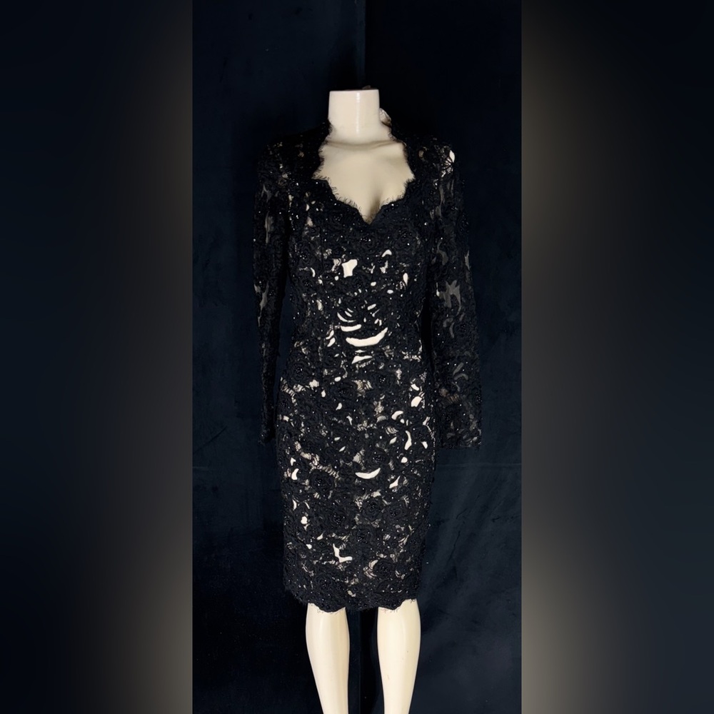 Black Lace Sheath Dress with Scalloped Neckline